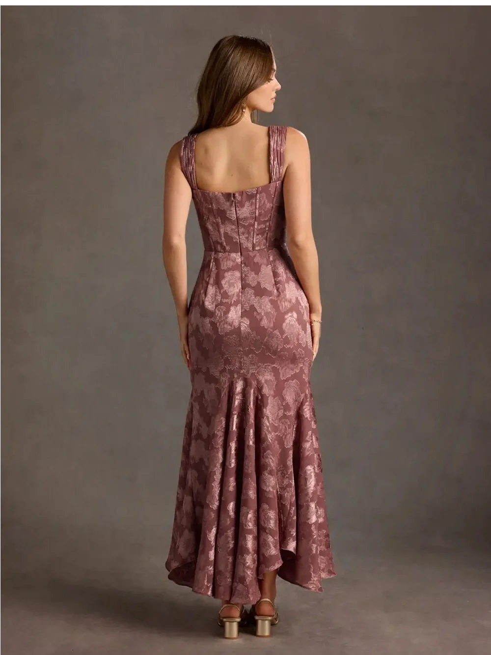 Elegant Mauve Lace-Effect Midi Dress - Picture 2 of 3